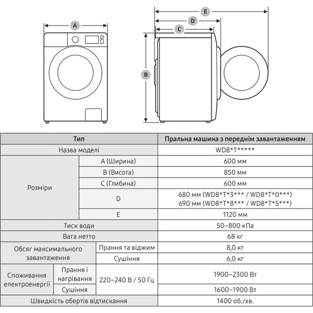 Стиральная машина Samsung WD80T554CBT/UA - изображение 12