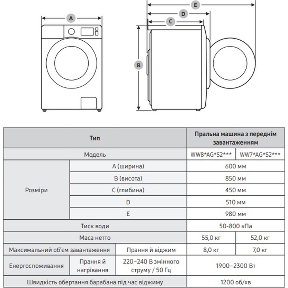 Пральна машина Samsung WW80AG6S28AEUA - изображение 10