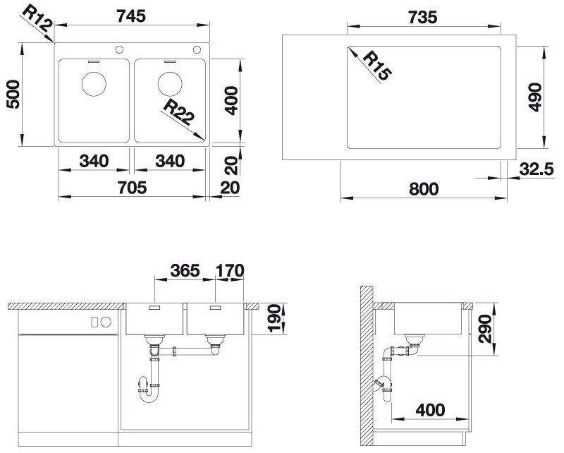Кухонная мойка Blanco ANDANO 340/340-IF/A (525248) - изображение 5