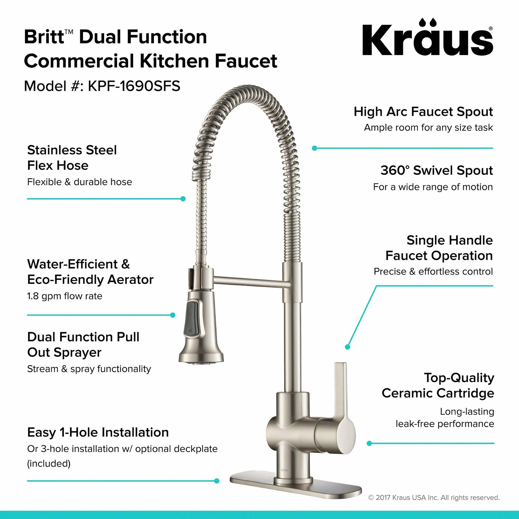Кухонний змішувач Kraus KPF-1690SFS - изображение 7